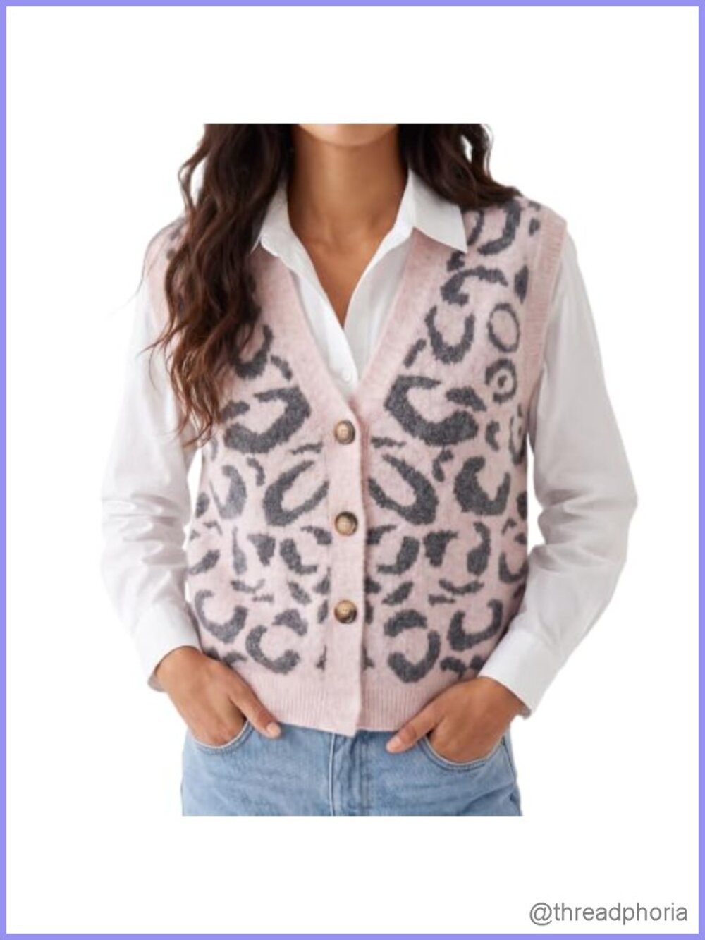 Women's Button Down Sweater Vest V-Neck Sleeveless Leopard Print Knit
